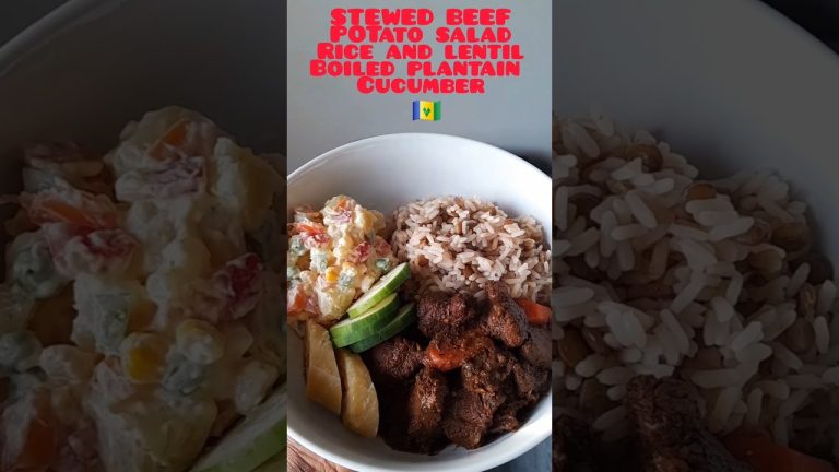 Stewed beef, potato salad, rice,and lentil #vincy #caribbeanfood #food #sundaylunch #island #foodie