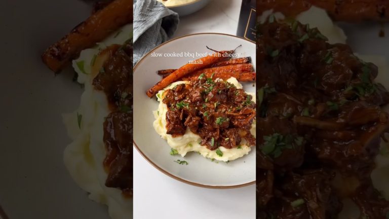 Slow Cooked BBQ Pulled Beef With Cheesy Mash! Only 270 Calories!🍖🥩🥔#food #shorts #highproteinrecipes