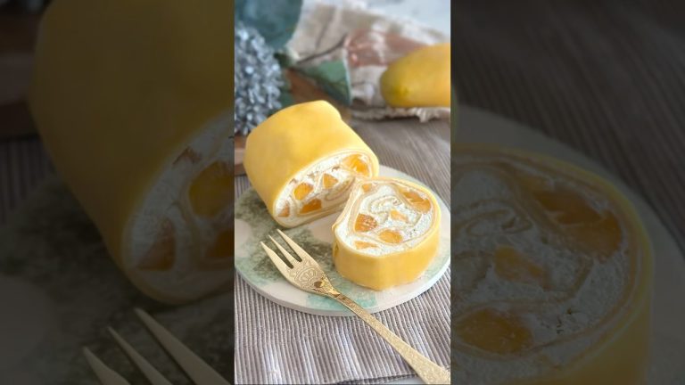 Mango Crepe Roll  #baking #recipe #crepes #mango #homebaking #easyrecipe #cake #food #dessert