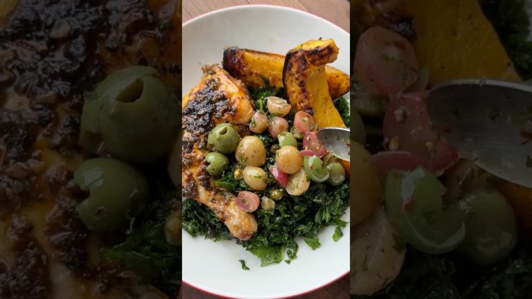 HEALTHY Lemon Herb Roast Chicken with Kale & California Grape Vinaigrette