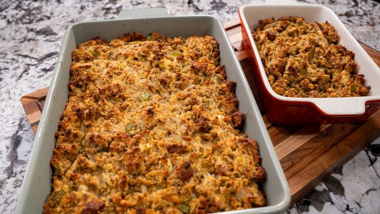 Cornbread Dressing with Roasted Chicken & Andouille Sausage | Side Dish