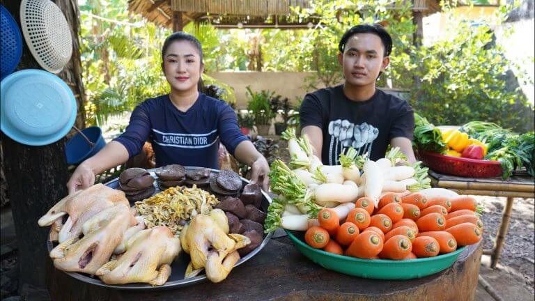 '' Native chickens recipes '' – Delcious chickens with veggies cooking – Brother and Sister cooking