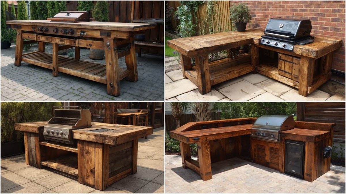 100 Wooden Outdoor Kitchen with BBQ Table Ideas
