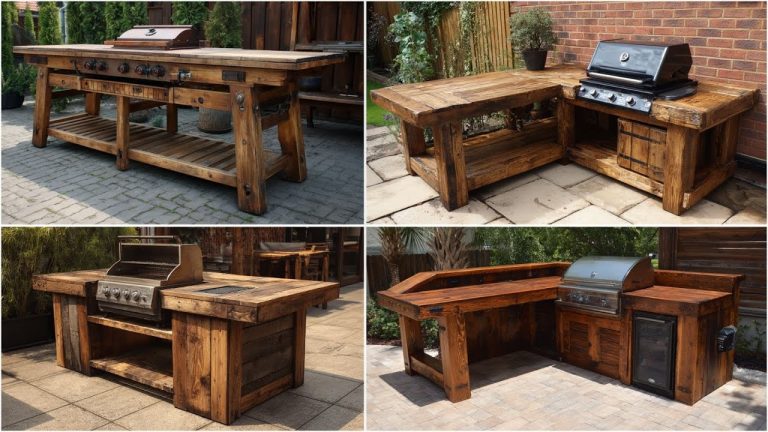 100 Wooden Outdoor Kitchen with BBQ Table Ideas