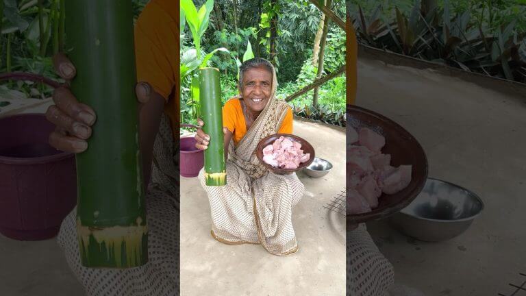 Chicken Cooked in Bamboo – Traditional Village Style #shorts #chicken #recipe #villagefood