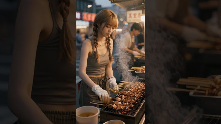 街頭的烤肉女神🍖Mystical Appearance of the Street BBQ Spirit#美女#宵夜#夜市 #shorts# #NightMarketVibes