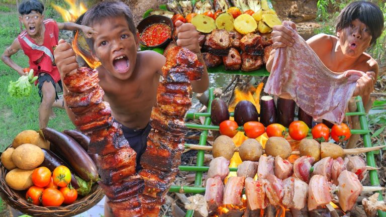 Primitive Poor – Pork Belly And Pork Rip Food Wild Cooking In Jungle