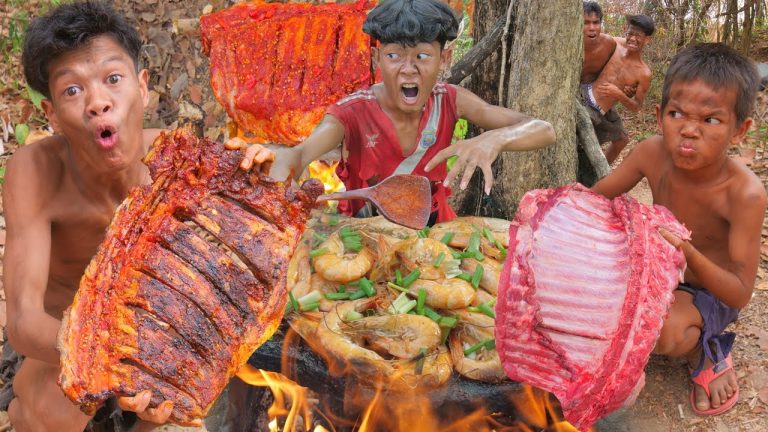 Primitive Poor – pork rib And shirim Food Wild Cooking In Jungle