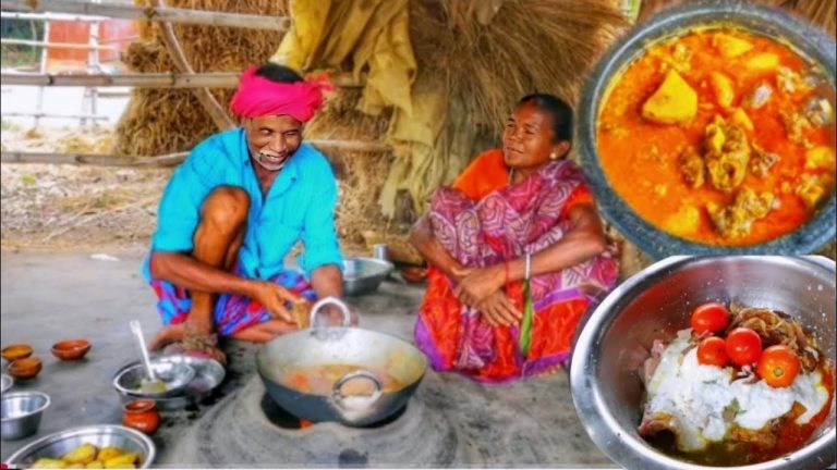 DAHI CHICKEN CURRY AND SHAK VAJI || cooking and eating by santali tribe old couple #chickencurry