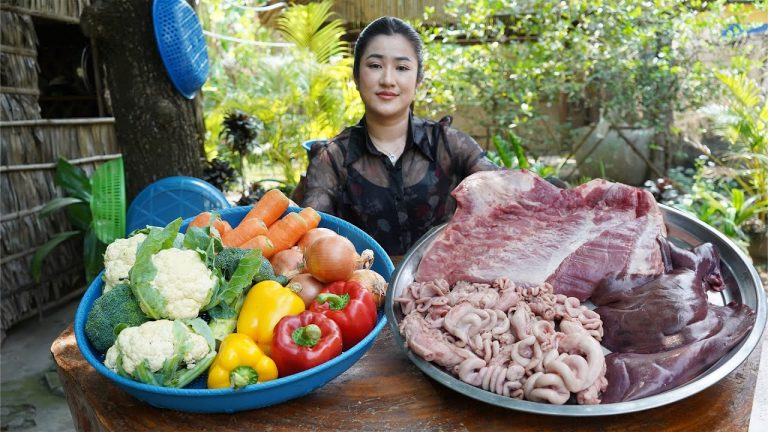 Market show : Buy Meat and vegetable for my recipe | Yummy crispy deep fry pork