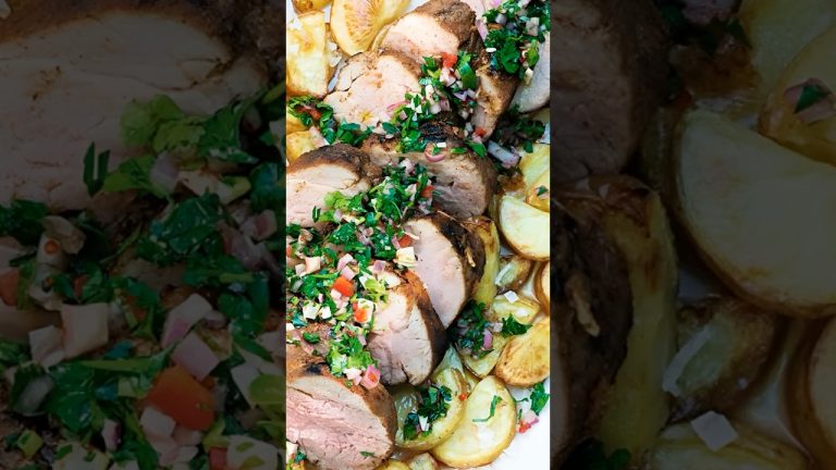 Mignon de porc sauce vierge, pommes de terre soufflées ⭐ #Mignon #porc #pommesdeterre