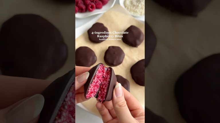 Healthier Dessert Idea: 4-ingredient Chocolate Raspberry Bites🩷 #easyrecipes #healthydessert