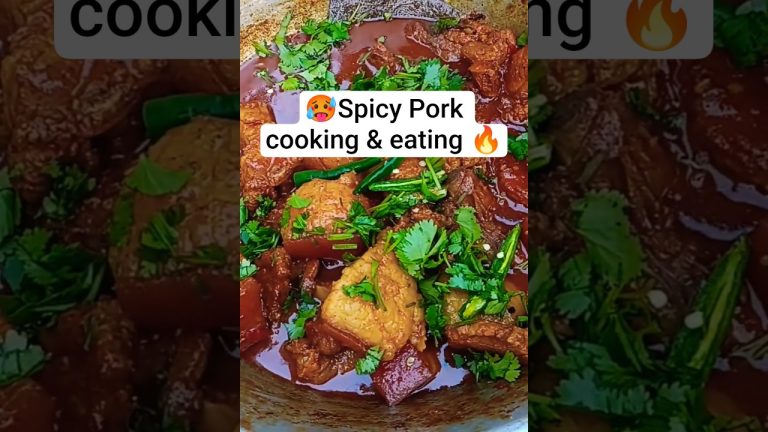 🔥🥵Spicy Pork Curry cooking and eating😍 #porkcurry #shorts #porkbelly #viral