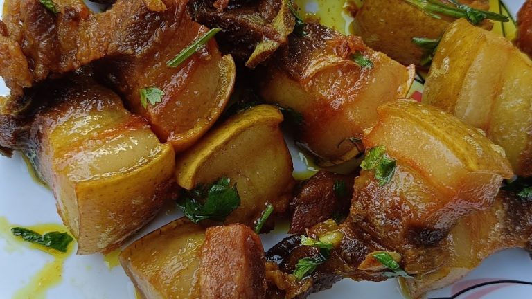 Pork Fat Curry Cooking And Eating In Village Style | Pork Fry Recipe|Pig Cooking And Eating Video