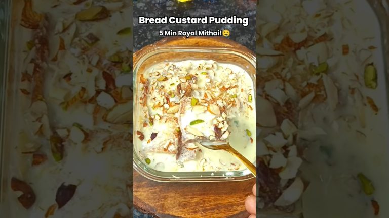 Viral Bread Custard Pudding 😍  Easy Dessert Recipe #shortsfeed #shorts #breadpudding #viralrecipe