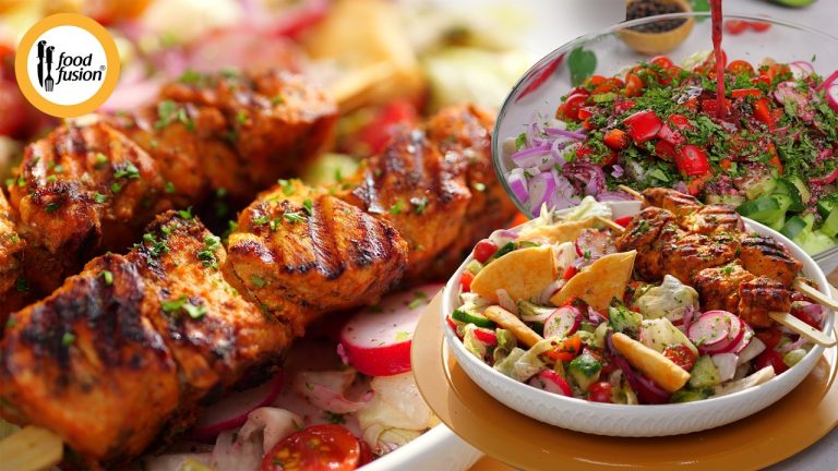 Healthy Fattoush Salad with Chicken Skewers Recipe By Food Fusion (Ramadan Special)