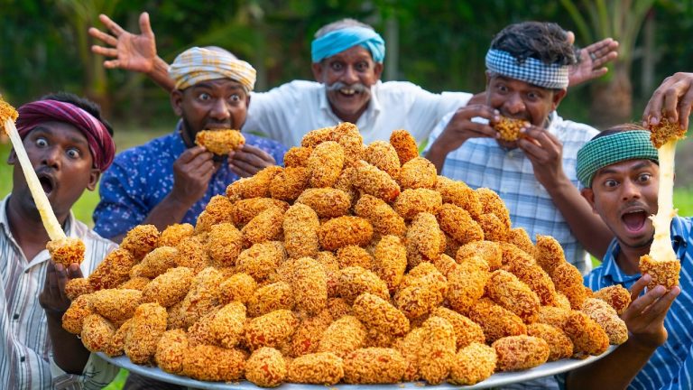 FRIED CHICKEN | CHEESE NOODLES CHICKEN | Cooking & Eating in Village | Potato Cheese Chicken Recipe