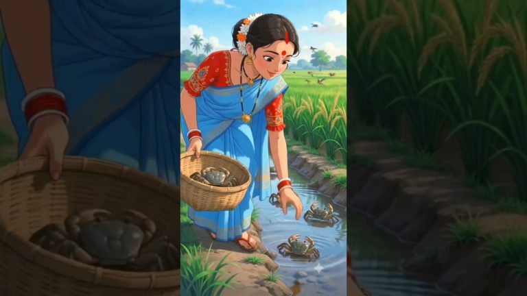 Traditional Bengali Crab Curry 🦀 | Village Cooking Animation | Anime Cooking Shorts #shorts