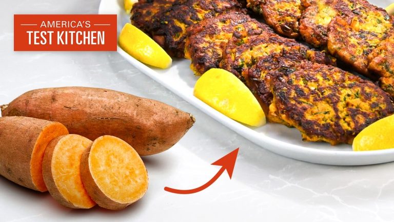 How to Make Crispy Sweet Potato Fritters with Feta & Herbs | America’s Test Kitchen
